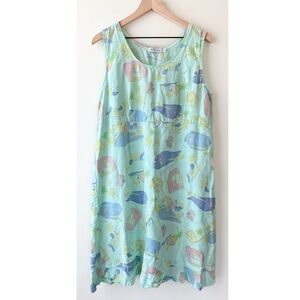 Fresh‎ Produce Tropical Tank Dress XL Blue Tencel Ruffle Hawiian Beach Summer